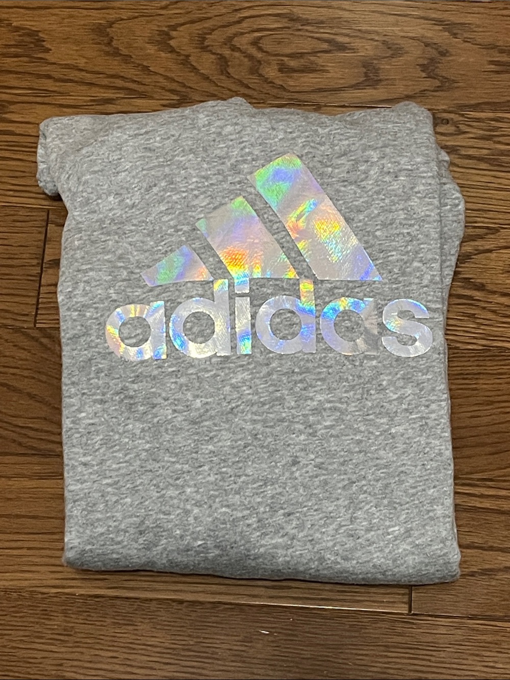 Adidas Girls Heather Gray Hoodie with Iridescent Logo